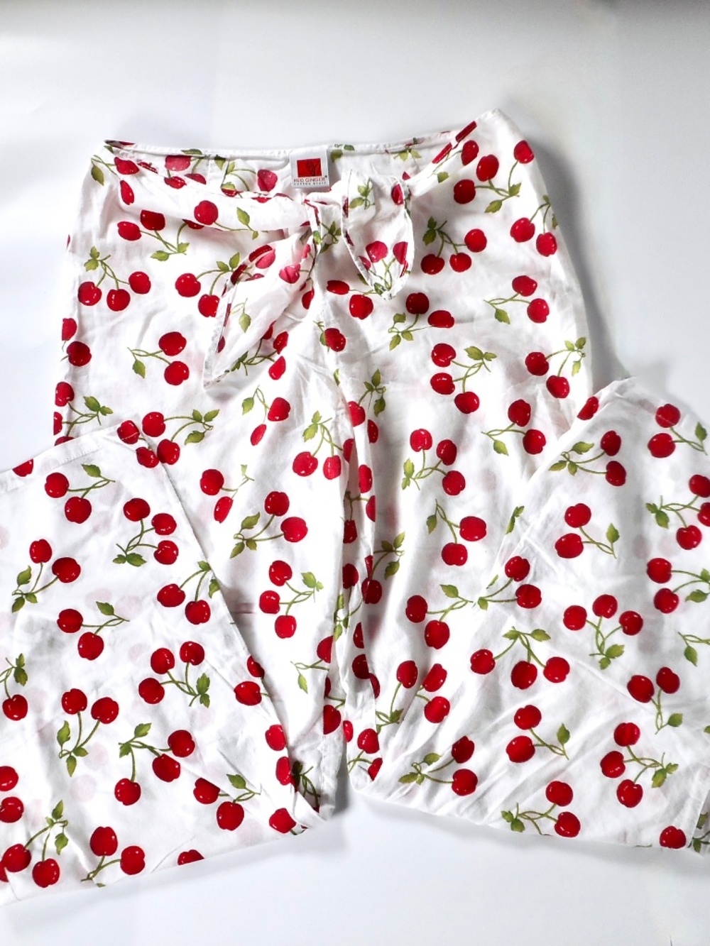 Red Ginger Red And White Sz S M Cotton Cherry Print Pattern Pants Adorable